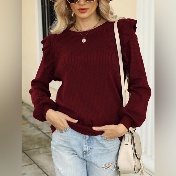 DEEP SELF Womens Long Sleeve Sweaters Ruffle - Picture 3 of 6